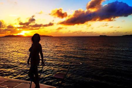 Carol naked at sunset. Nekker Island - BVI trip 2017