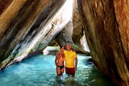 Carol and David at The Baths, Virgin Gorda - BVI trip 2017