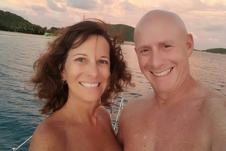 Carol and David naked enjoying the sunset - BVI trip 2017