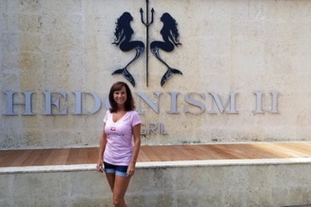 Carol in front of Hedonism II Resort