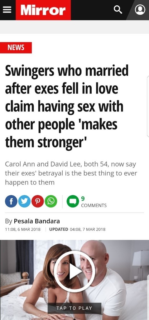 Mirror Article March 6, 2018 - Swingers fell in love...