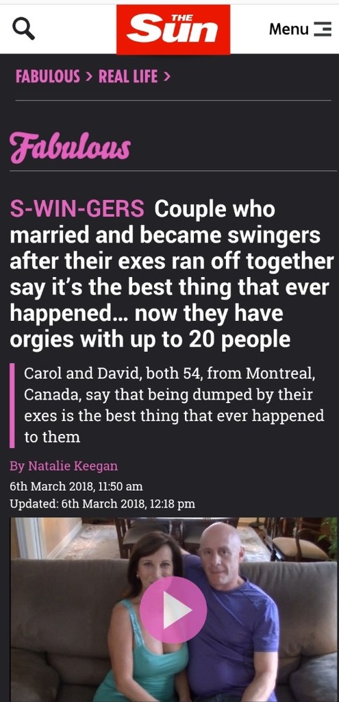 The Sun Article Mar 6, 2018 - Couple who married and became swingers...